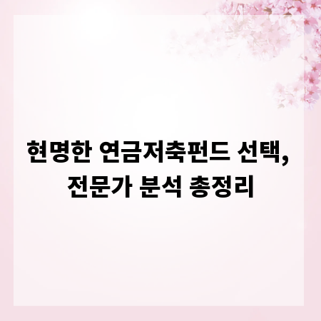 현명한 연금저축펀드 선택, 전문가 분석 총정리