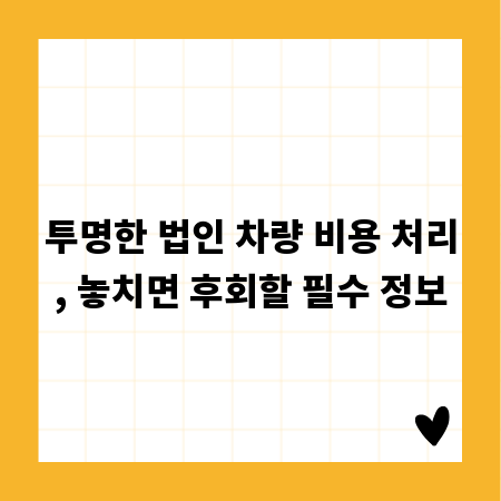 투명한 법인 차량 비용 처리, 놓치면 후회할 필수 정보
