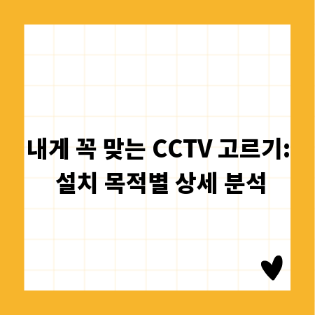 내게 꼭 맞는 CCTV 고르기: 설치 목적별 상세 분석