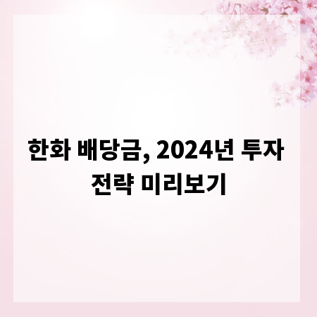 한화 배당금, 2024년 투자 전략 미리보기
