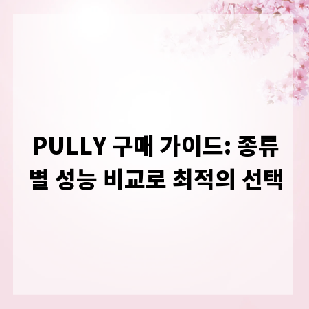 PULLY 구매 가이드: 종류별 성능 비교로 최적의 선택