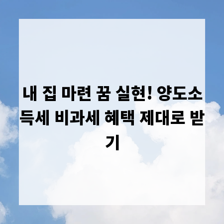 내 집 마련 꿈 실현! 양도소득세 비과세 혜택 제대로 받기