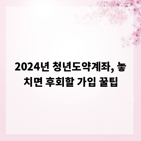 2024년 청년도약계좌, 놓치면 후회할 가입 꿀팁