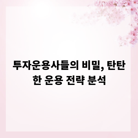 투자운용사들의 비밀, 탄탄한 운용 전략 분석