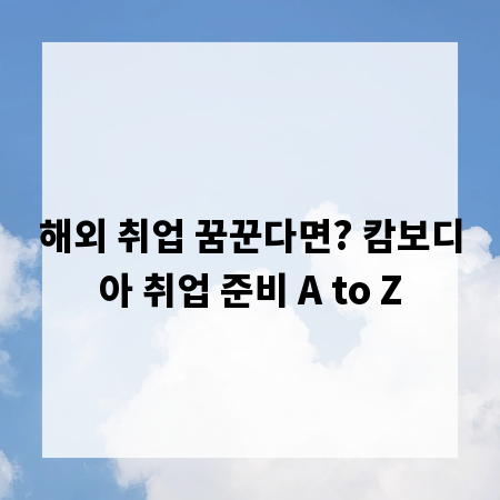 해외 취업 꿈꾼다면? 캄보디아 취업 준비 A to Z