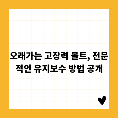 오래가는 고장력 볼트, 전문적인 유지보수 방법 공개