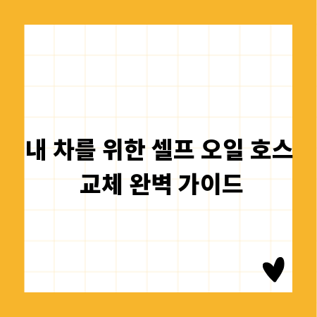 내 차를 위한 셀프 오일 호스 교체 완벽 가이드