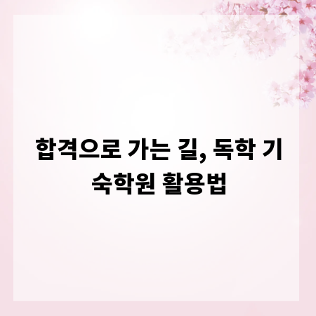 합격으로 가는 길, 독학 기숙학원 활용법